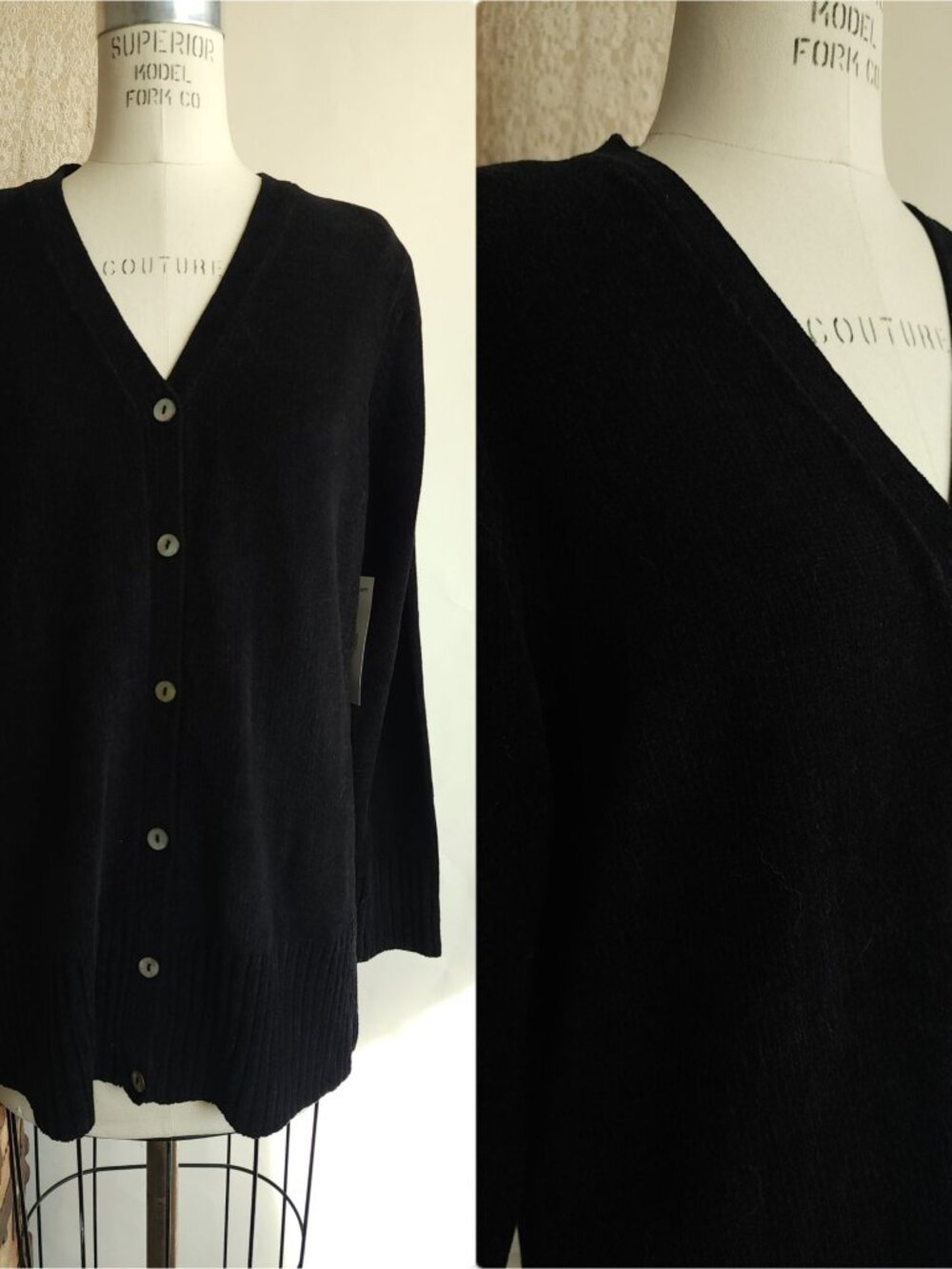 Vintage 1990s 2000s Sweater, NWT Karen Scott Black Chenille Cardigan